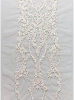 Beautiful embroidered lace patch, Hand embroidered dress panel, Wedding dress lace, Beaded dress appliques, bridal lace panel – (E18-002)