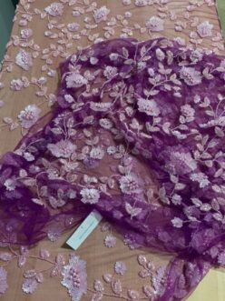 Fabulous Luxury Lilac Tulle Fabric embellished with Beads, Peals and Sequins- 5 yards